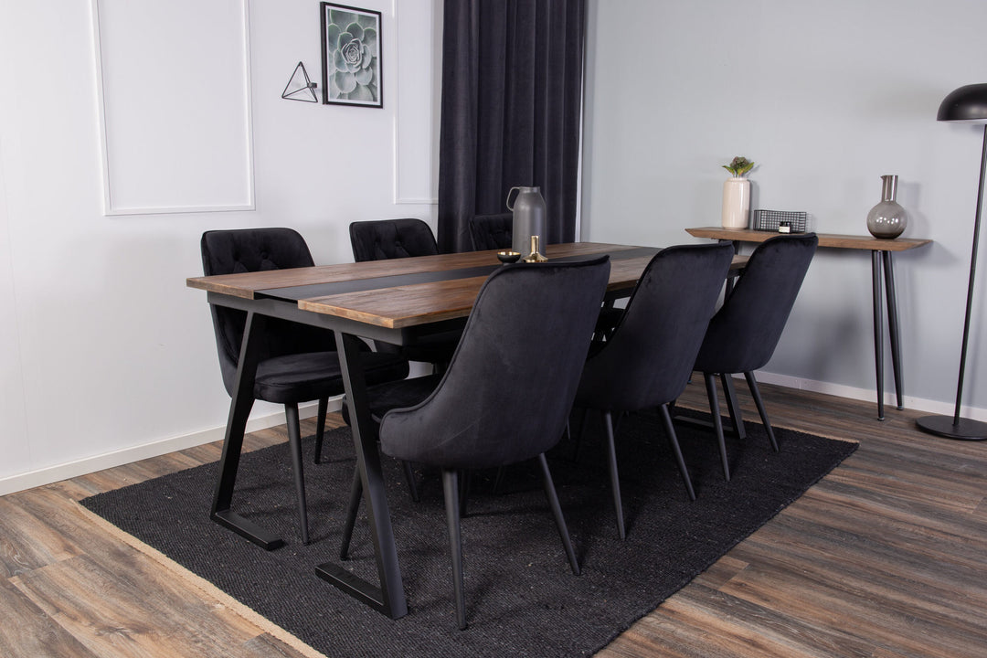Venture Home Jakarta Matbord - Svart / mörk Teak - 200*90*H75 - Velvet Deluxe Dining Chair - Black legs / Black velvet 6