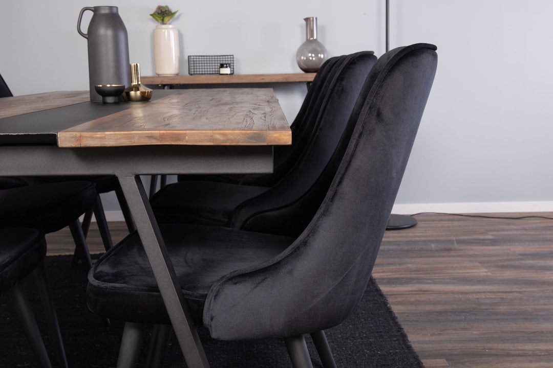 Venture Home Jakarta Matbord - Svart / mörk Teak - 200*90*H75 - Velvet Deluxe Dining Chair - Black legs / Black velvet 6