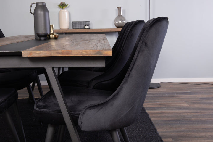 Venture Home Jakarta Matbord - Svart / mörk Teak - 200*90*H75 - Velvet Deluxe Dining Chair - Black legs / Black velvet 6