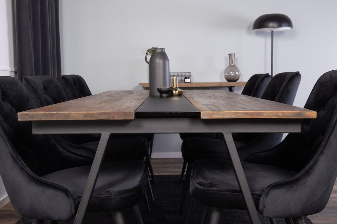 Venture Home Jakarta Matbord - Svart / mörk Teak - 200*90*H75 - Velvet Deluxe Dining Chair - Black legs / Black velvet 6