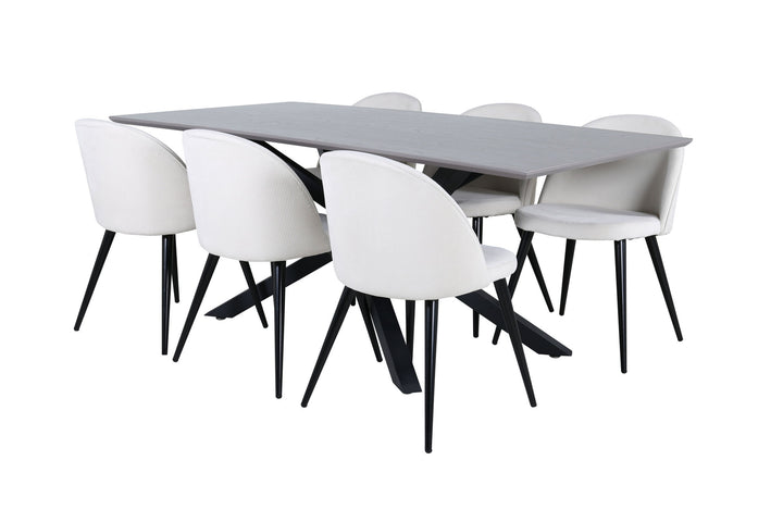 Venture Home Piazza Dining Table - Black / Grey Veneer+Velvet Dining Chair Corduroy - Beige / Black_6