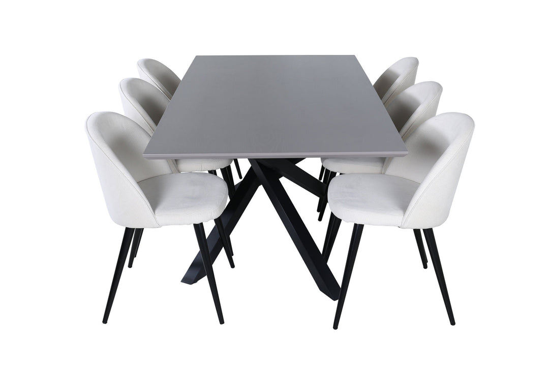 Venture Home Piazza Dining Table - Black / Grey Veneer+Velvet Dining Chair Corduroy - Beige / Black_6