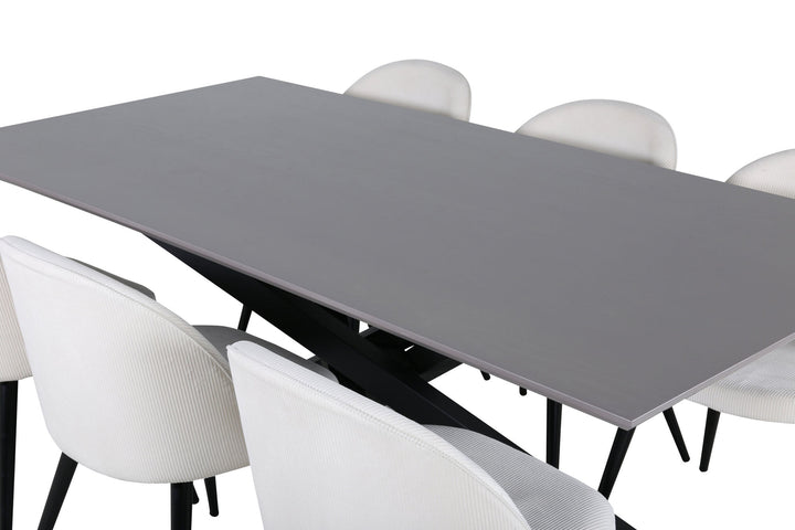 Venture Home Piazza Dining Table - Black / Grey Veneer+Velvet Dining Chair Corduroy - Beige / Black_6