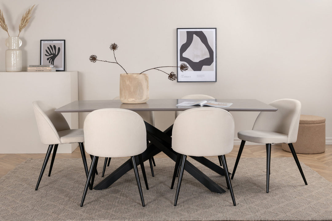 Venture Home Piazza Dining Table - Black / Grey Veneer+Velvet Dining Chair Corduroy - Beige / Black_6