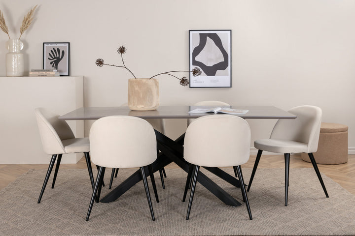 Venture Home Piazza Dining Table - Black / Grey Veneer+Velvet Dining Chair Corduroy - Beige / Black_6