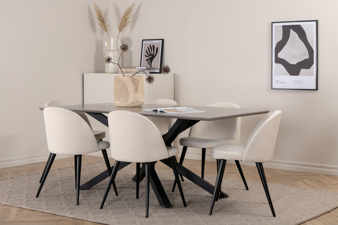 Venture Home Piazza Dining Table - Black / Grey Veneer+Velvet Dining Chair Corduroy - Beige / Black_6