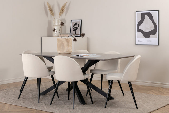 Venture Home Piazza Dining Table - Black / Grey Veneer+Velvet Dining Chair Corduroy - Beige / Black_6
