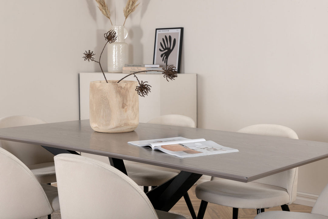 Venture Home Piazza Dining Table - Black / Grey Veneer+Velvet Dining Chair Corduroy - Beige / Black_6