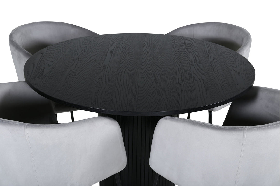 Venture Home Bianca Round Dining Table - Black / Black Veneer+Berit Chair - Black / Light Grey Velvet_4