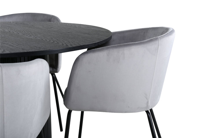Venture Home Bianca Round Dining Table - Black / Black Veneer+Berit Chair - Black / Light Grey Velvet_4