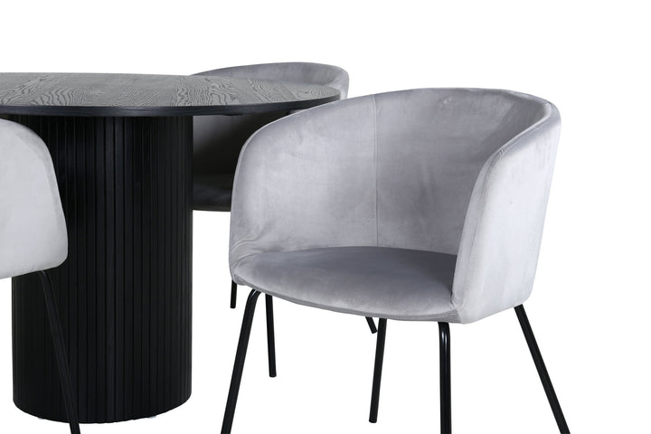 Venture Home Bianca Round Dining Table - Black / Black Veneer+Berit Chair - Black / Light Grey Velvet_4