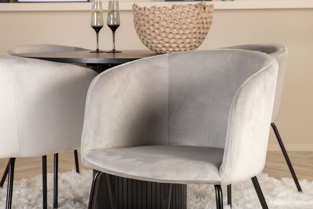 Venture Home Bianca Round Dining Table - Black / Black Veneer+Berit Chair - Black / Light Grey Velvet_4