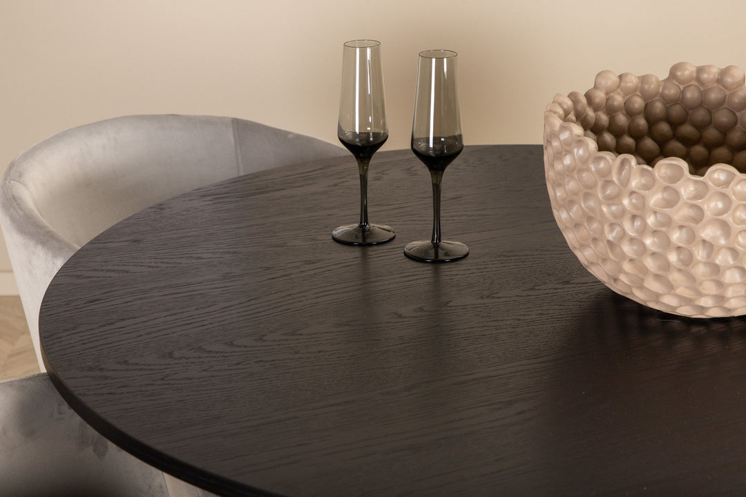 Venture Home Bianca Round Dining Table - Black / Black Veneer+Berit Chair - Black / Light Grey Velvet_4