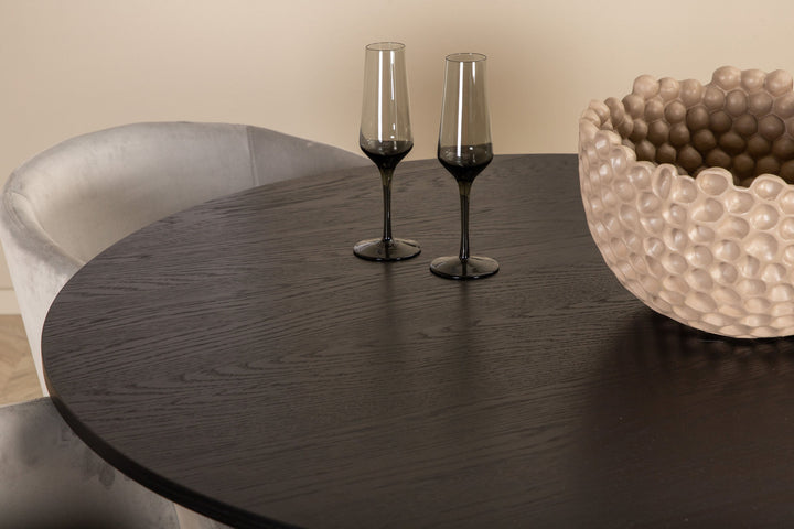 Venture Home Bianca Round Dining Table - Black / Black Veneer+Berit Chair - Black / Light Grey Velvet_4