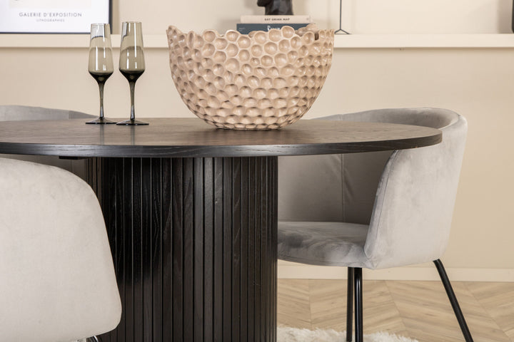 Venture Home Bianca Round Dining Table - Black / Black Veneer+Berit Chair - Black / Light Grey Velvet_4