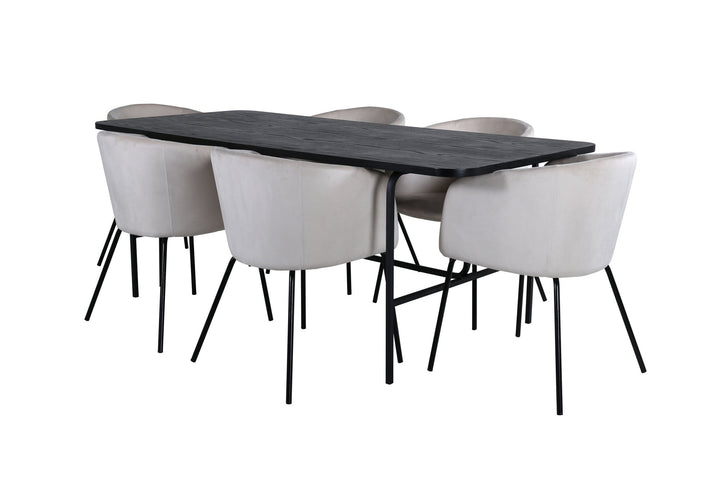 Venture Home Uno Dining Table - Black / Black Veneer+Berit Chair - Black / Beige Velvet_6