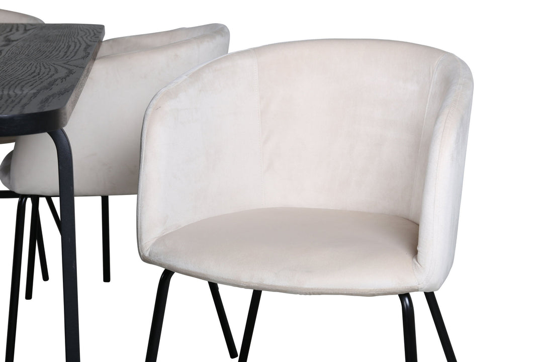 Venture Home Uno Dining Table - Black / Black Veneer+Berit Chair - Black / Beige Velvet_6