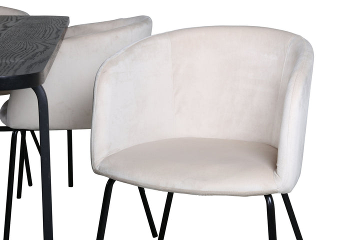Venture Home Uno Dining Table - Black / Black Veneer+Berit Chair - Black / Beige Velvet_6