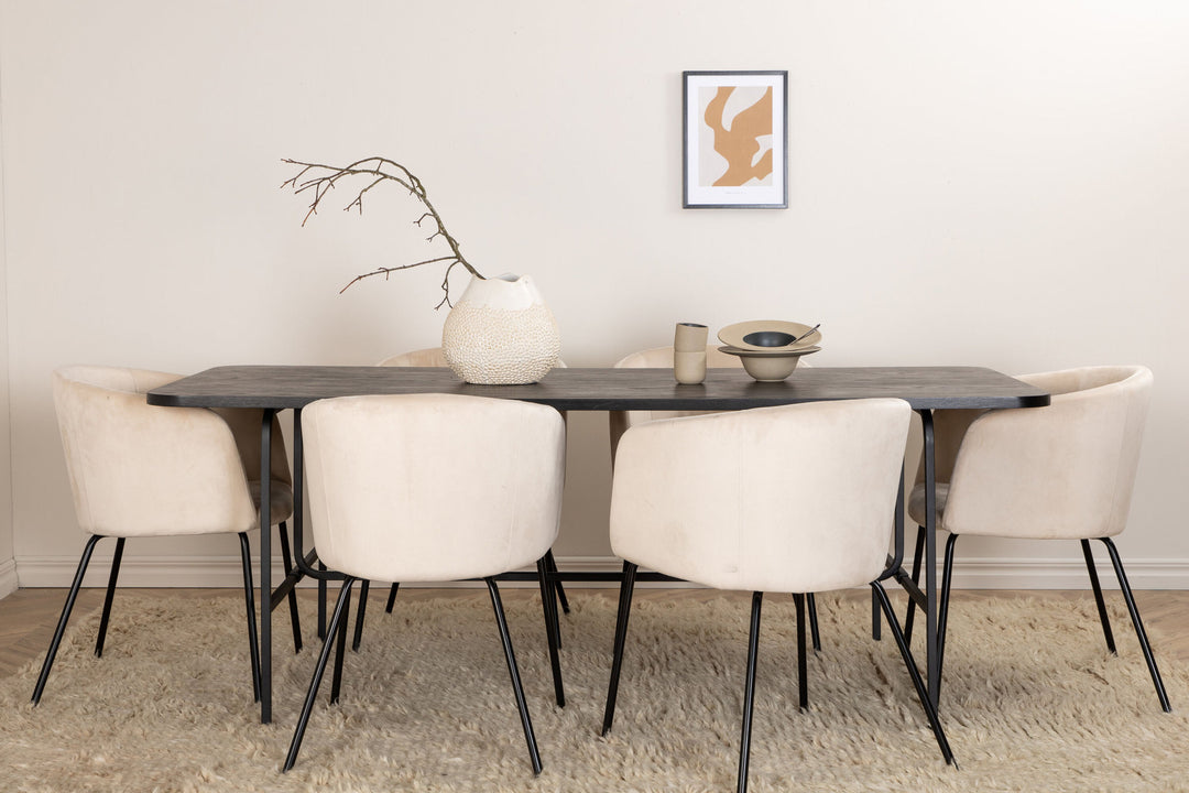 Venture Home Uno Dining Table - Black / Black Veneer+Berit Chair - Black / Beige Velvet_6