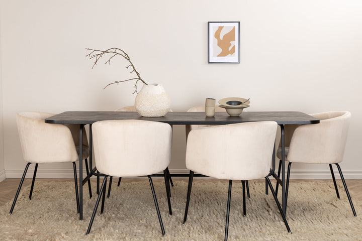Venture Home Uno Dining Table - Black / Black Veneer+Berit Chair - Black / Beige Velvet_6