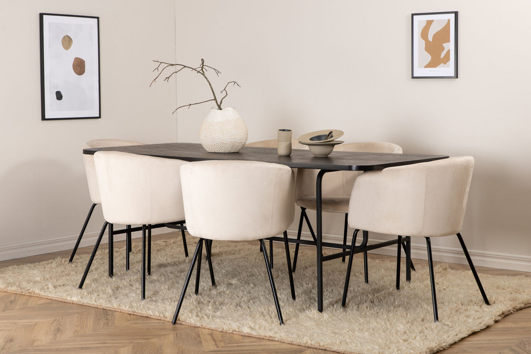 Venture Home Uno Dining Table - Black / Black Veneer+Berit Chair - Black / Beige Velvet_6