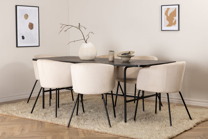 Venture Home Uno Dining Table - Black / Black Veneer+Berit Chair - Black / Beige Velvet_6