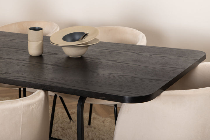 Venture Home Uno Dining Table - Black / Black Veneer+Berit Chair - Black / Beige Velvet_6