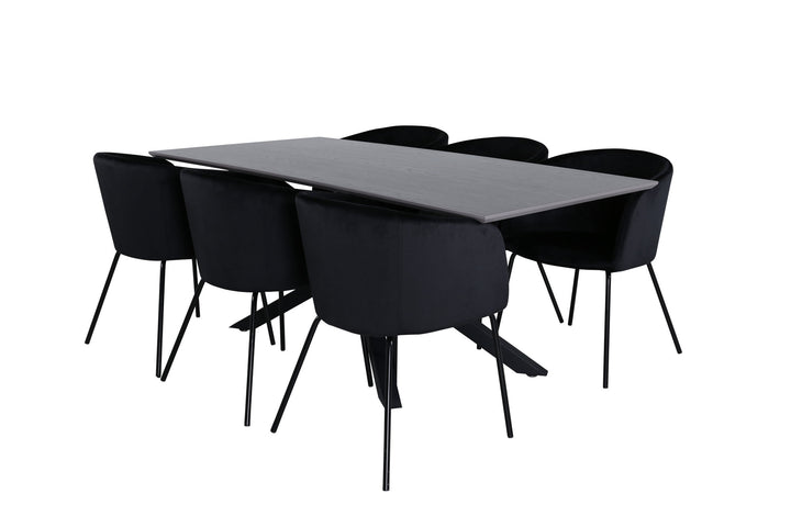 Venture Home Piazza Dining Table , Black Grey Veneer+Berit Chair , Black Black Velvet_6