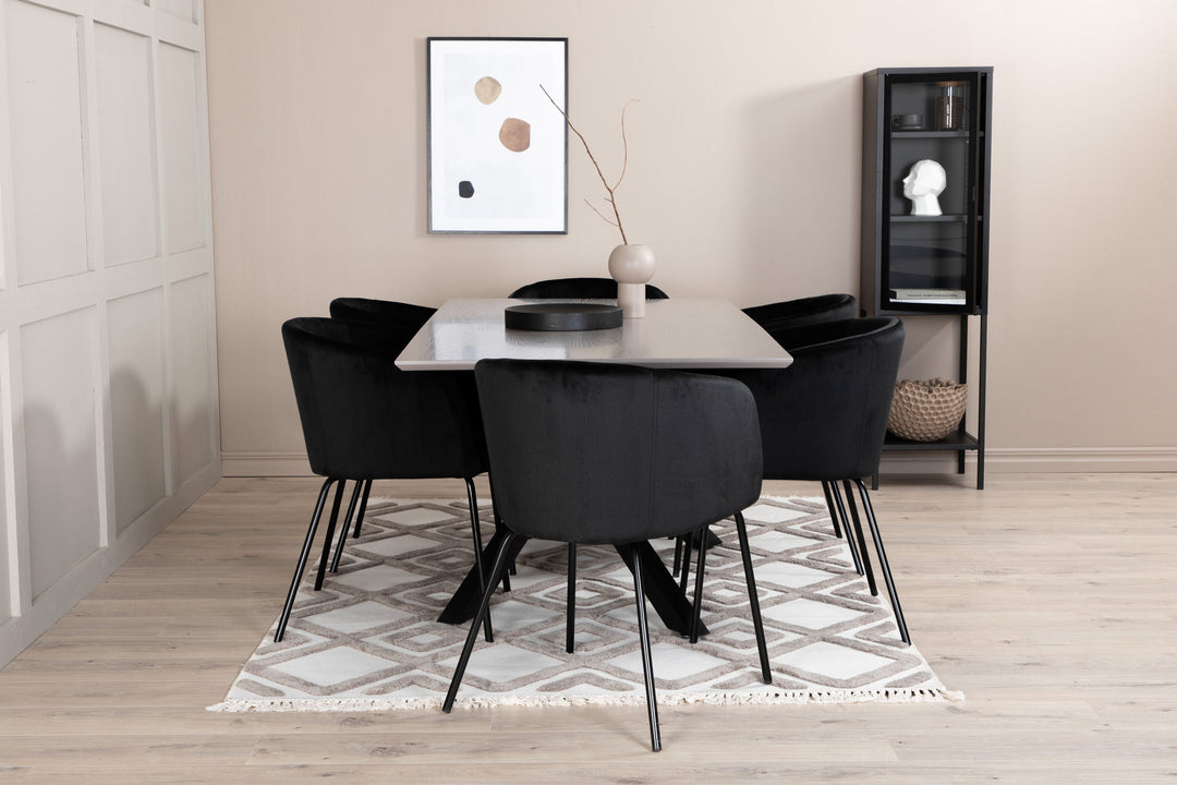 Venture Home Piazza Dining Table , Black Grey Veneer+Berit Chair , Black Black Velvet_6