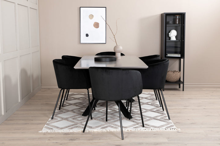 Venture Home Piazza Dining Table , Black Grey Veneer+Berit Chair , Black Black Velvet_6