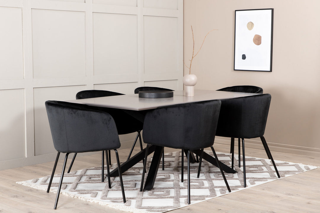 Venture Home Piazza Dining Table , Black Grey Veneer+Berit Chair , Black Black Velvet_6
