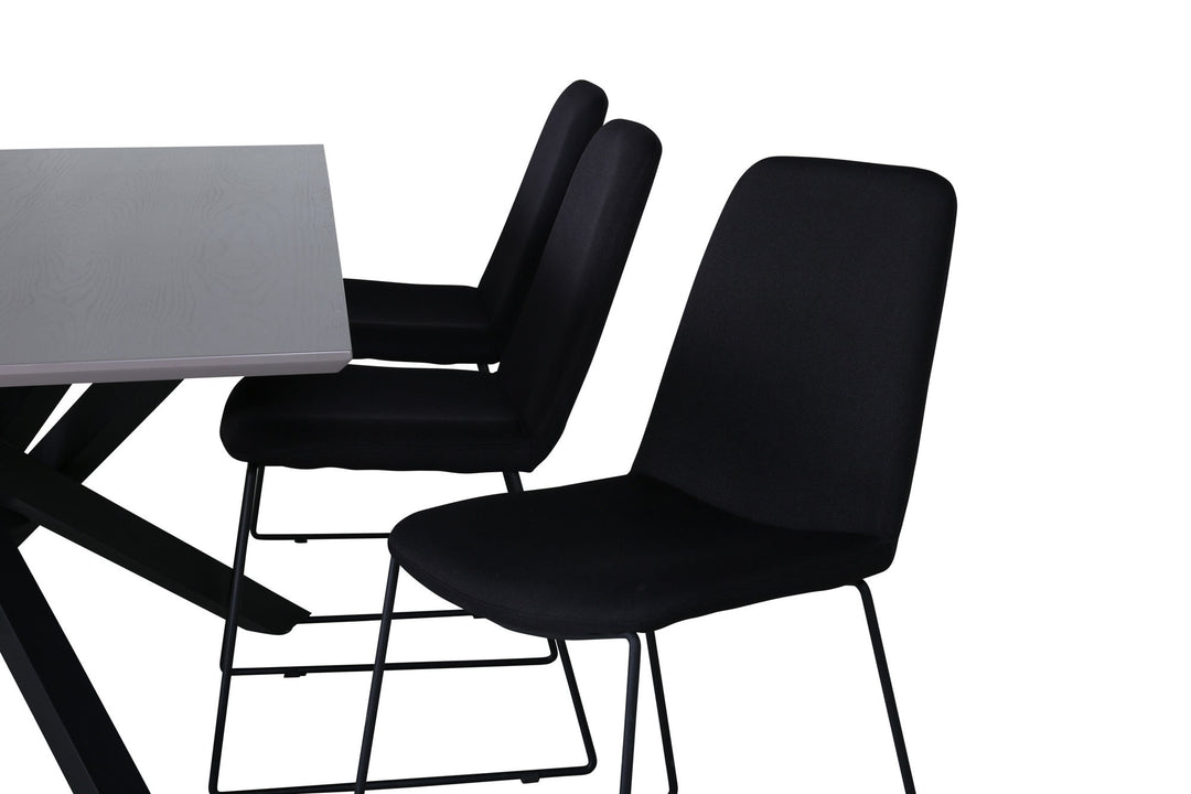 Venture Home Piazza Dining Table , Black Grey Veneer+Muce Dining Chair , Black Legs , Black Fabric_6