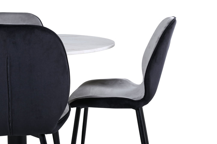 Venture Home Estelle Round Dining Table ø106 H75 - White / Black+Emma Chair - Black / Black and Light Grey Black Velvet in Back Grey Velvet in front_4