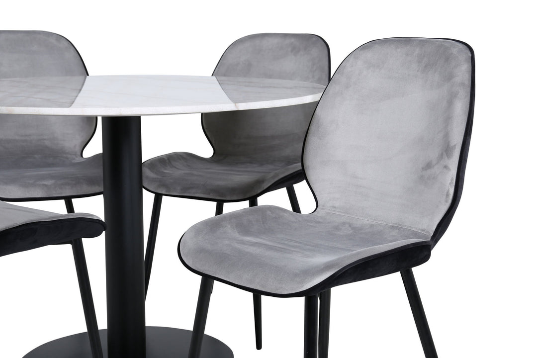 Venture Home Estelle Round Dining Table ø106 H75 - White / Black+Emma Chair - Black / Black and Light Grey Black Velvet in Back Grey Velvet in front_4
