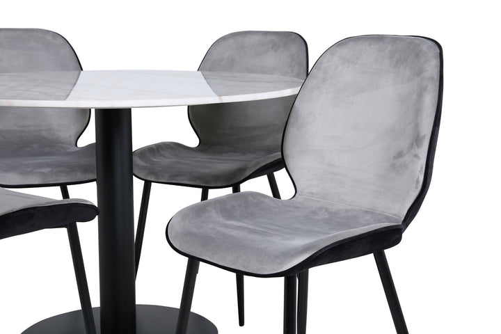 Venture Home Estelle Round Dining Table ø106 H75 - White / Black+Emma Chair - Black / Black and Light Grey Black Velvet in Back Grey Velvet in front_4