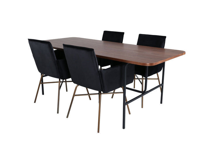Venture Home Uno Dining Table , Black Walnut Veneer+Petra Chair , Distressed Copper Black Velvet_4