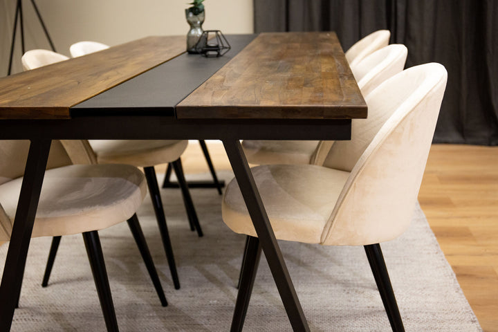 Venture Home Jakarta Matbord - Svart / mörk Teak - 200*90*H75+Velvet Matstol - Svart / Créme