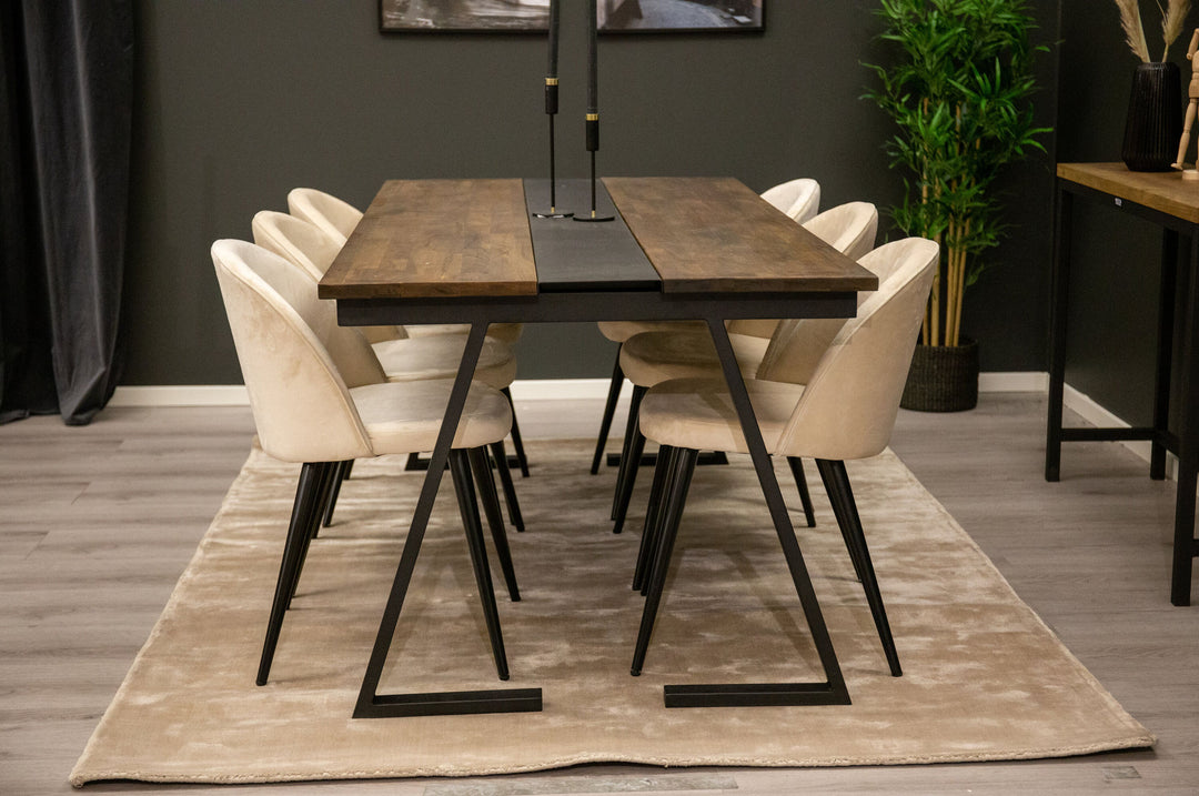 Venture Home Jakarta Matbord - Svart / mörk Teak - 200*90*H75+Velvet Matstol - Svart / Créme