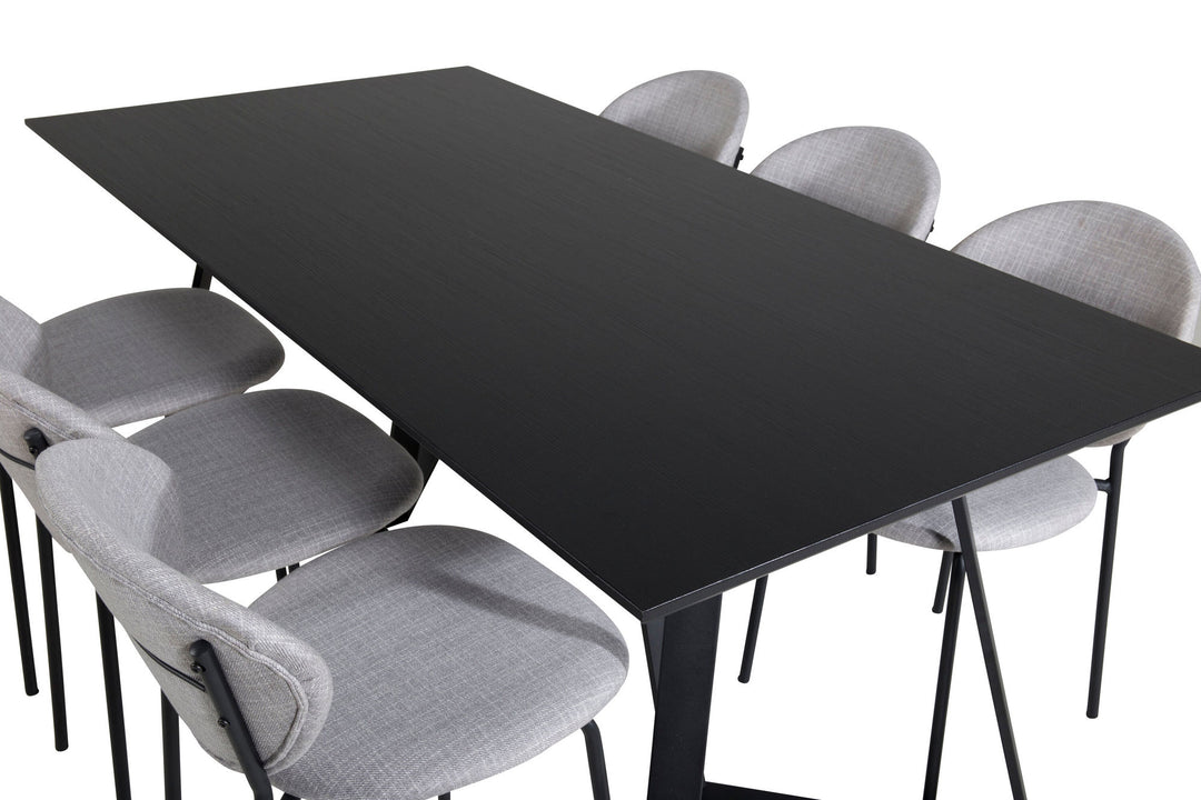Venture Home Marina Dining Table - Black top / Black Legs +Vault Dining Chair - Black Legs - Grey Fabric_6