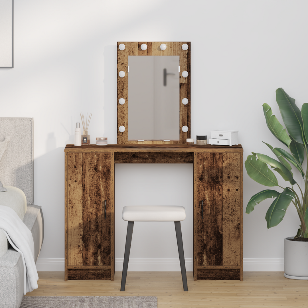 Klædeskab med spejllys Brun 102 x 33 x 135 cm Konstrueret træ