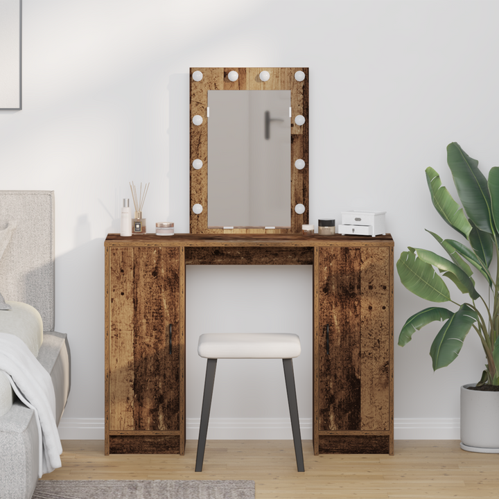 Klædeskab med spejllys Brun 102 x 33 x 135 cm Konstrueret træ