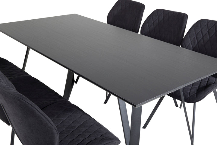 Venture Home Marina Dining Table - Black top / Black Legs +Gemma Dining Chair - Black Legs - Black Fabric_6