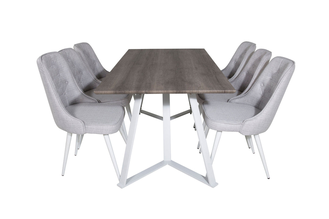 Venture Home Marina Dining Table - Grey "oak" / White Legs +Velvet Deluxe Dining Chair - White Legs - Light Grey Fabric_6