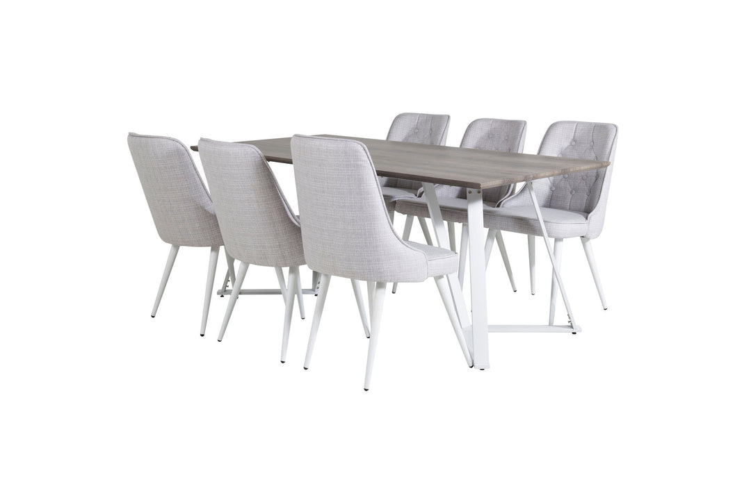 Venture Home Marina Dining Table - Grey "oak" / White Legs +Velvet Deluxe Dining Chair - White Legs - Light Grey Fabric_6
