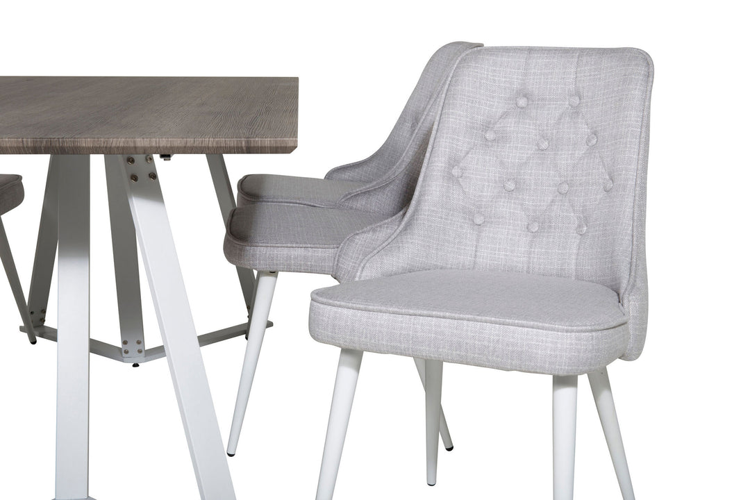 Venture Home Marina Dining Table - Grey "oak" / White Legs +Velvet Deluxe Dining Chair - White Legs - Light Grey Fabric_6