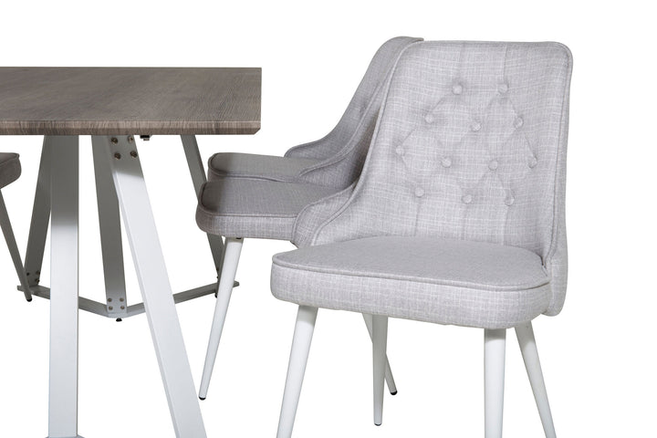 Venture Home Marina Dining Table - Grey "oak" / White Legs +Velvet Deluxe Dining Chair - White Legs - Light Grey Fabric_6