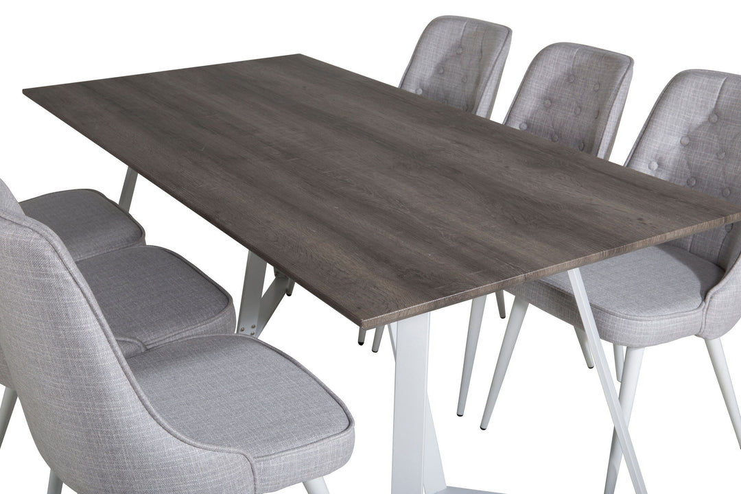 Venture Home Marina Dining Table - Grey "oak" / White Legs +Velvet Deluxe Dining Chair - White Legs - Light Grey Fabric_6