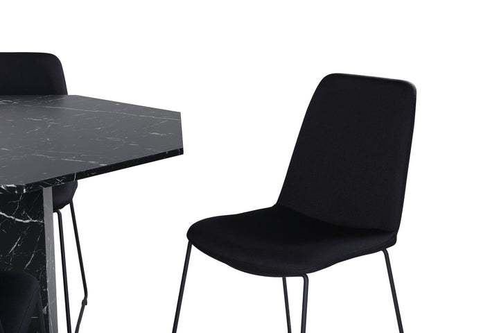 Venture Home Marbs Round Dining Table , Black Black Glass Marble+Muce Dining Chair , Black Legs , Black Fabric_4