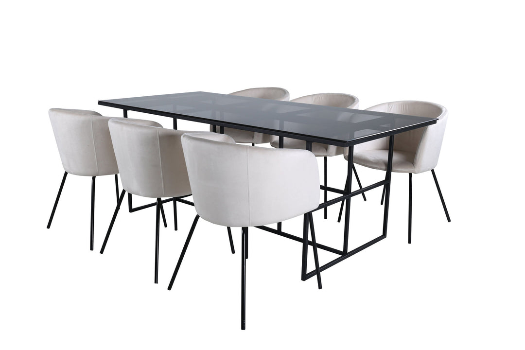 Venture Home Leif Dining Table , Black Black smoked smoked Glass+Berit Chair , Black Beige Velvet_6