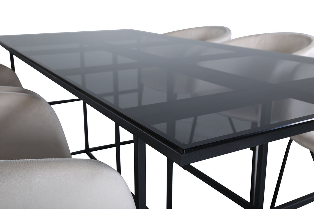 Venture Home Leif Dining Table , Black Black smoked smoked Glass+Berit Chair , Black Beige Velvet_6